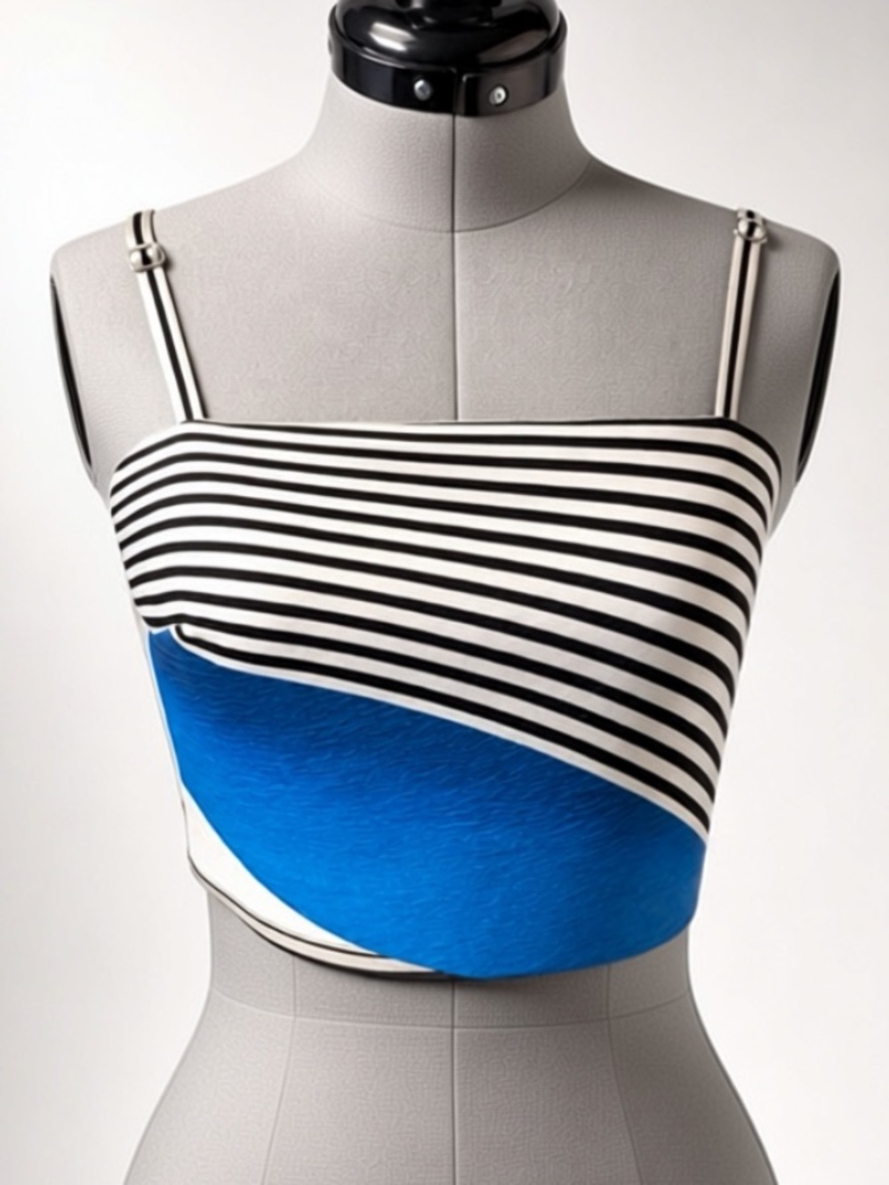 Clover Canyon Striped Stretch Crop Top, blue/blk/white, M, EUC